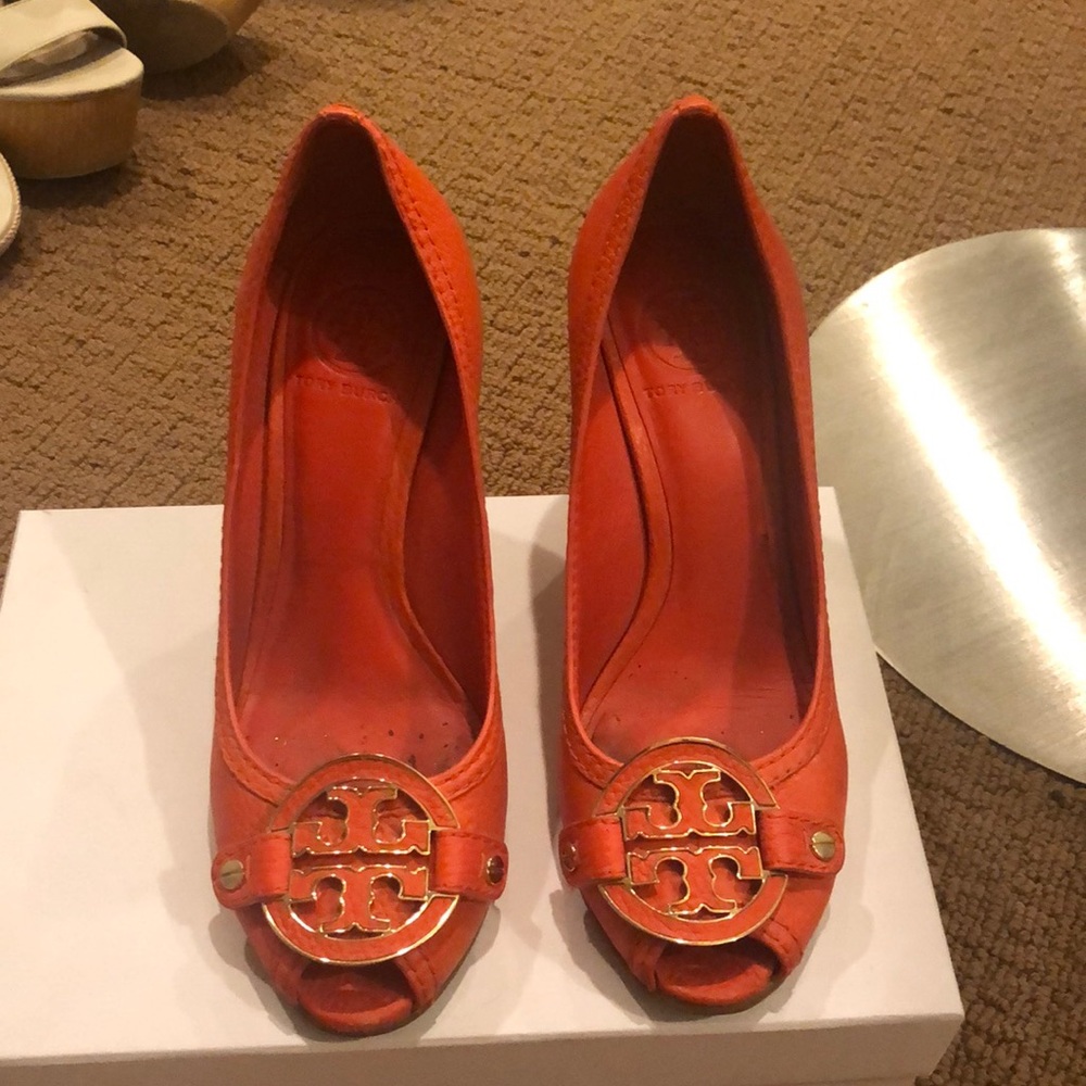 Orange Tory Burch Wedges